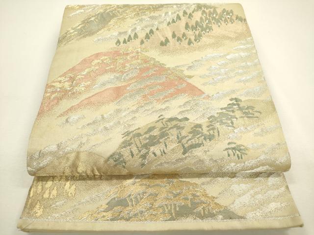 平和屋着物◎六通柄袋帯　重ね山樹林文　金銀糸　正絹　逸品　DAAY6186ea