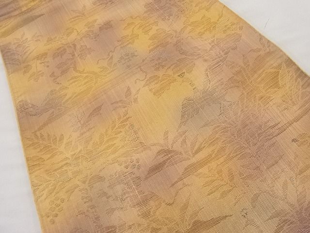 平和屋着物■六通柄袋帯　ふくれ織り　更紗動物葡萄蔦の葉文　金銀糸　逸品　n-ar3943