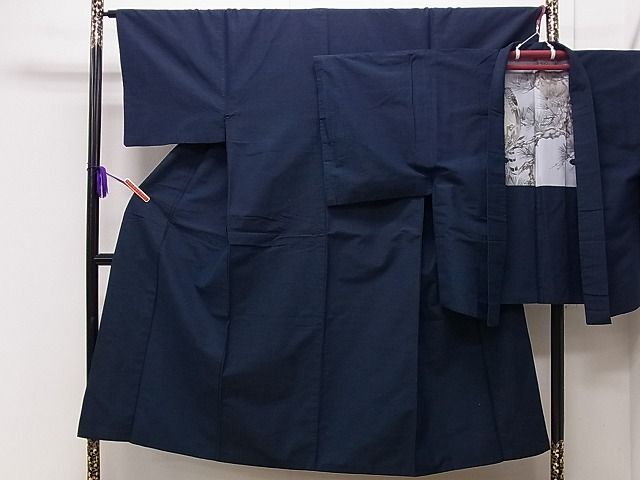 平和屋着物■男性 紬 アンサンブル 濃紺地 逸品 CAAG1270dy