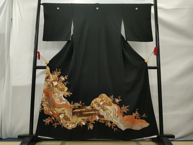 平和屋着物■豪華黒留袖 駒刺繍 道長草花文 金彩 正絹 逸品 AAAZ5677nf