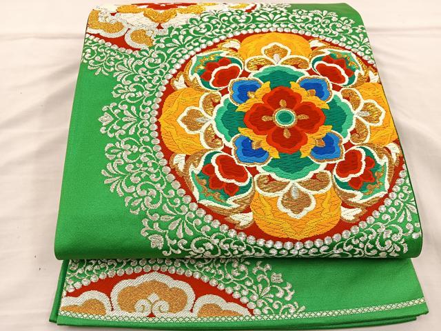 平和屋着物◎六通柄袋帯 唐織 花丸文 金銀糸 正絹 逸品 BAAT5626xa