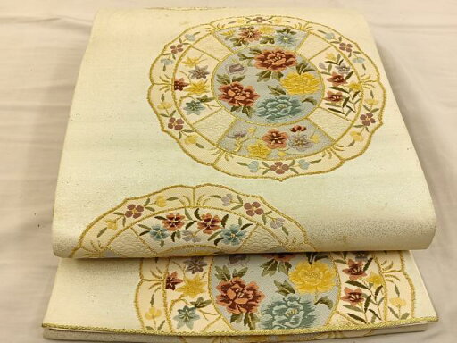 平和屋着物◎六通柄袋帯 唐織 花絵皿 金銀糸 正絹 逸品 BAAT5631xa 平和屋着物◎六通柄袋帯 唐織 花絵皿 金銀糸 正絹 逸品 BAAT5631xa