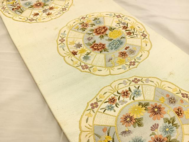 平和屋着物◎六通柄袋帯　唐織　花絵皿　金銀糸　正絹　逸品　BAAT5631xa