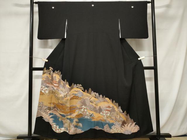 Kimono - 平和屋着物■豪華黒留袖　駒刺繍　御所解文　金彩　正絹　逸品　CAAX3671ev