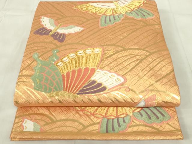 平和屋着物◎佐賀錦　六通柄袋帯　唐織　舞蝶文　金糸　正絹　逸品　DABA5860qp