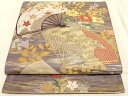 平和屋着物◎六通柄袋帯 唐織 扇面花文 金糸 正絹 逸品 AAAM3499sx