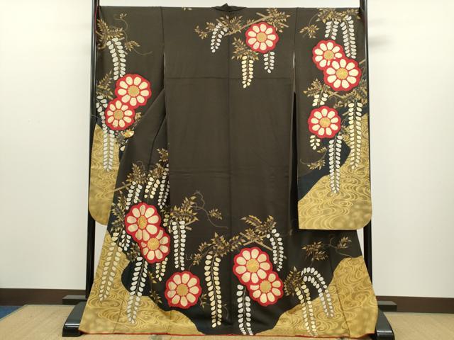 平和屋着物●豪華振袖 駒刺繍 藤菊花文 金彩 正絹 逸品 CAAT6157ze