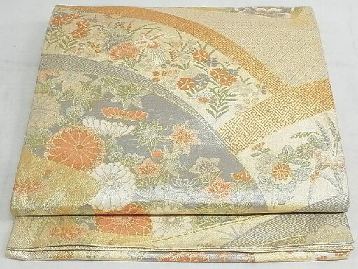 平和屋着物◎佐賀錦 六通柄袋帯 御所車花鳥文 金糸 正絹 逸品 AAAJ4325Ast 平和屋着物◎佐賀錦 六通柄袋帯 御所車花鳥文 金糸 正絹 逸品 AAAJ4325Ast