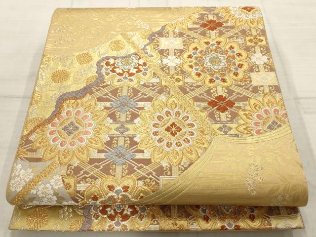 平和屋着物▼六通柄袋帯　蜀甲絵本　金銀糸　正絹　逸品　AABC6656wj