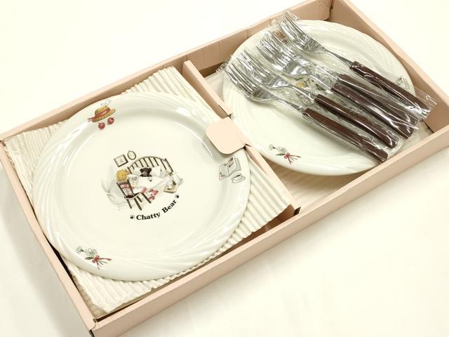 平和屋本店▼ケーキプレート＆フォークセット 5組 APIDES Chatty Bear 約16cm 未使用 AABI8734ay