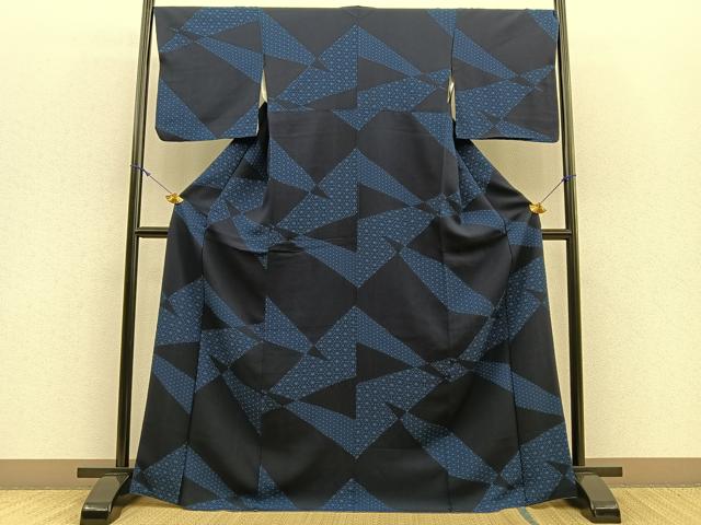 平和屋着物■上質な小紋 切嵌麻の葉文様 ロング丈 正絹 逸品 BAAO5505ui