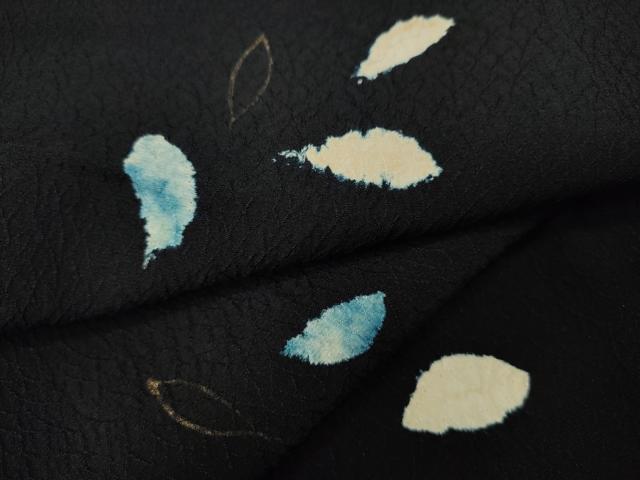 平和屋着物●上質な小紋　絞り　舞葉文　黒地　金彩　正絹　逸品　CAAY4937ut