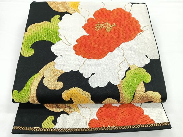 Rakuten - 平和屋着物◎六通柄袋帯 牡丹文 黒地 金糸 正絹 逸品 CAAY5473nb