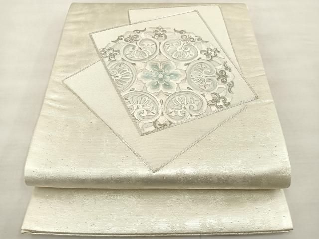 平和屋着物◎太鼓柄　京袋帯　駒刺繍　総刺繍　正倉院花文　銀糸　引箔　正絹　逸品　BAAT4867hz