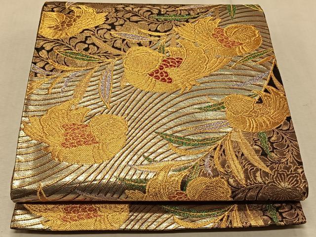 平和屋着物◎佐賀錦 六通柄袋帯 鴛鴦花文 金銀糸 正絹 逸品 CAAT9090qv