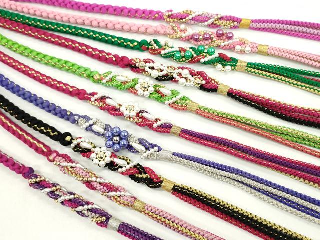 平和屋着物●和装小物　振袖用飾り付き帯締め10本セット　パール　花　金銀糸　逸品　CAAX8198ju