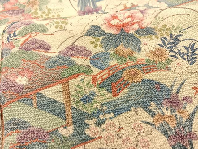 平和屋着物■上質な小紋 風景草花文 鬼しぼ縮緬 正絹 逸品 未使用 BAAO5529ui