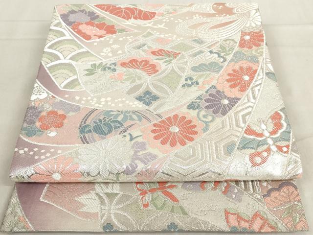 平和屋着物◎佐賀錦　六通柄袋帯　唐織　熨斗小袖紋　銀糸　正絹　逸品　AAAV7566sg