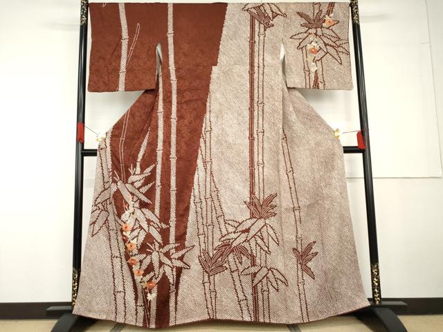 Kimono - 平和屋着物●訪問着　絞り　刺繍　笹竹枝花文　金糸　西武百貨店扱い　正絹　逸品　AABG5422cs