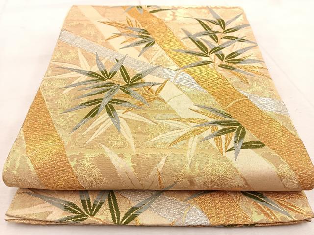 平和屋着物◎六通柄袋帯　唐織　笹竹文　金銀糸　正絹　逸品　BAAU9505yc