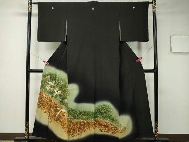平和屋着物■豪華黒留袖　駒刺繍　鳳凰枝葉文　暈し染め　金彩　正絹　逸品　CAAQ7793ev(4)