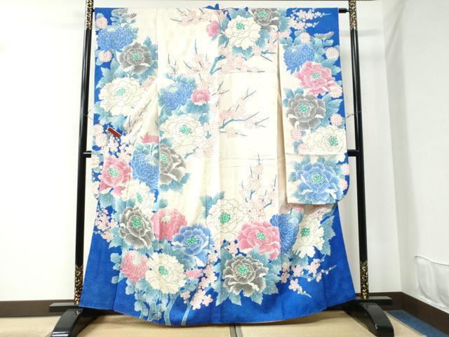平和屋着物●名門 藤娘きぬたや・総絞り 振袖 牡丹花文 正絹 逸品 CAAU2664yc