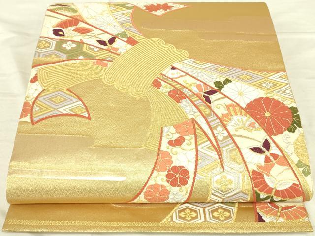 平和屋着物◎六通柄袋帯　唐織　金紋小袖　束ね熨斗花蝶文　金銀糸　正絹　逸品　DAAJ4364re