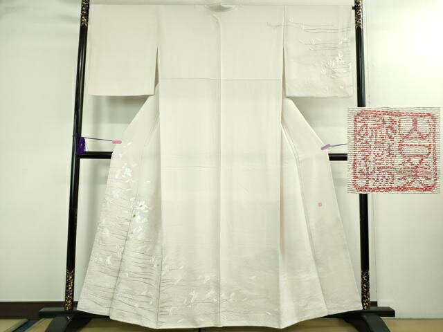 平和屋本店●極上　山口美術織物 皇室 伊勢神宮御用 西陣織　訪問着　総刺繍　錦繍　枝花文　桜色地　金銀糸　反端付き　逸品　DZAB3076kh6