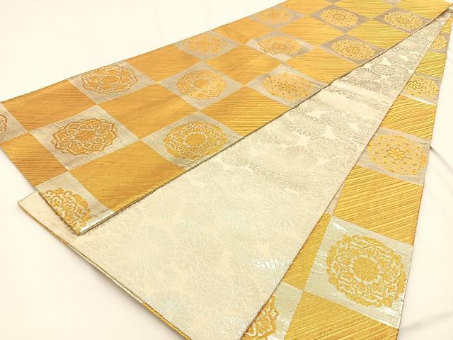 Rakuten - 平和屋着物◎両面　全通柄袋帯　市松正倉院文　金銀糸　正絹　逸品　BAAV2807hj