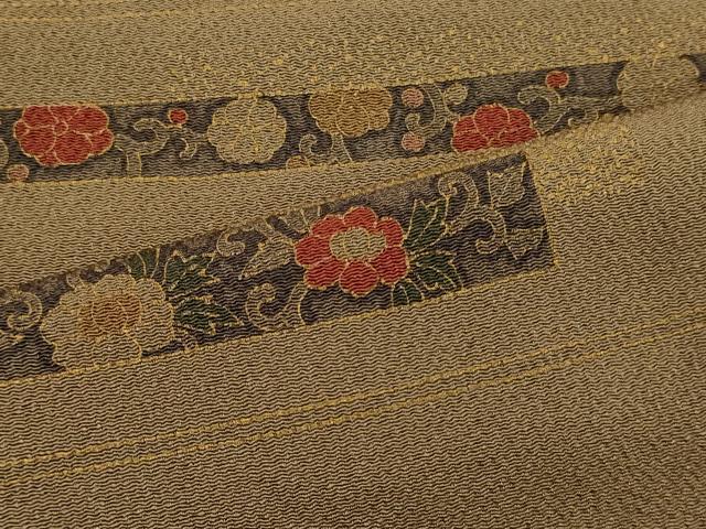 Rakuten - 平和屋着物■上質な小紋　横段花唐草文　金彩　鬼しぼ縮緬　正絹　逸品　CABC4029oy