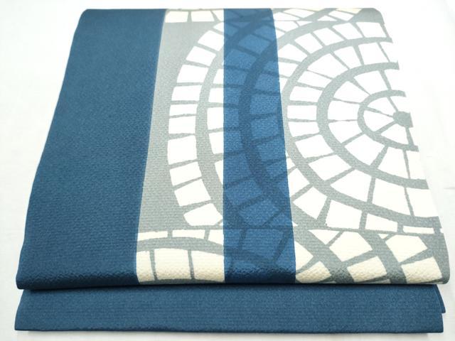 平和屋着物●人間国宝 芹沢圭介一番弟子　下平清人　九寸開き名古屋帯　幾何学間道　正絹　逸品　CABC5248hy