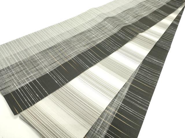 平和屋着物○つけ帯 間道 黒地 正絹 逸品 未使用 DAAZ0138ps