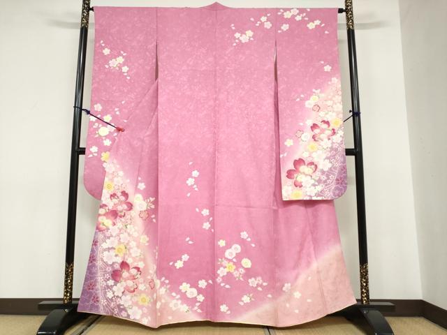 Full-Length Under-Kimono - 平和屋着物●豪華振袖　草花文　暈し染め　金彩　正絹　逸品　DABC2121ud
