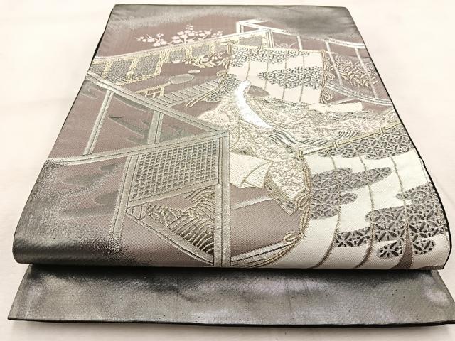 平和屋着物◎六通柄袋帯　唐織　人物風景文　金銀糸　引箔　正絹　逸品　BAAU9515yc