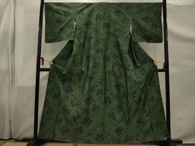 平和屋着物■本場大島紬　色紙風景文　正絹　逸品　AAAT9630sx