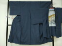 平和屋着物■男性 紬 アンサンブル 濃藍色 反端付き 正絹 逸品 DAAP6060cm