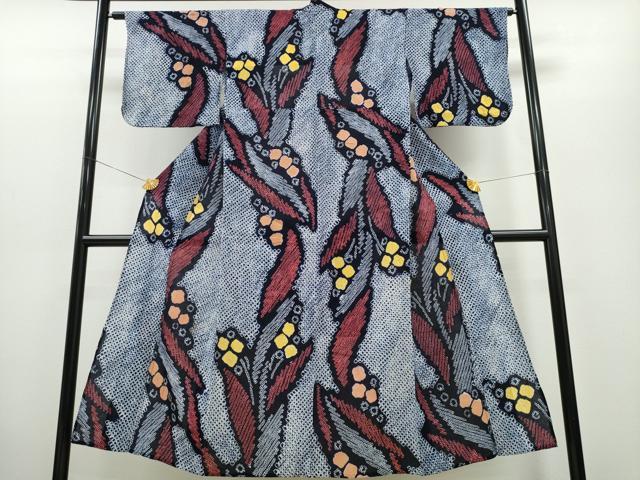 平和屋着物∴夏物　浴衣　有松鳴海絞り　草花文　綿　逸品　CABA0477ng