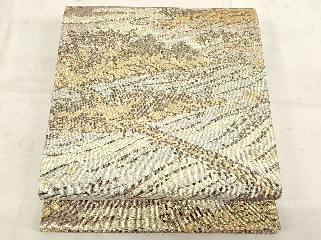 平和屋着物◎砂子綴れ　六通柄袋帯　風景文　金糸　正絹　逸品　AAAL5271Bfw