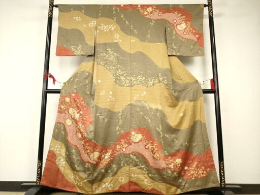 平和屋着物■訪問着 絞り 刺繍 霞枝花文 金彩 正絹 逸品 AAAR7362br 平和屋着物■訪問着 絞り 刺繍 霞枝花文 金彩 正絹 逸品 AAAR7362br