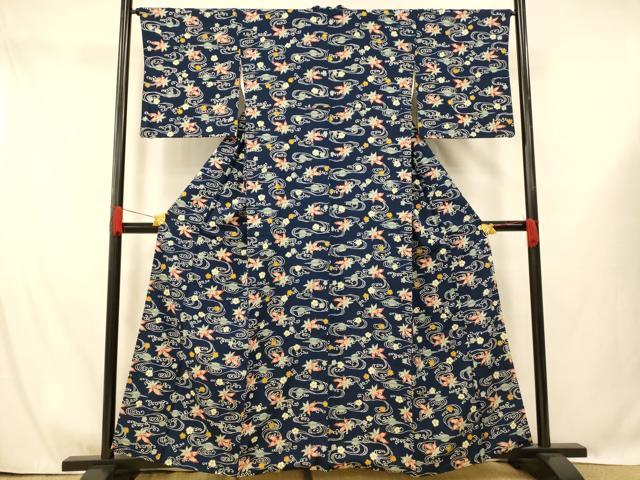 Rakuten - 平和屋着物■上質な小紋　流水楓花文　正絹　逸品　AABG9711fw