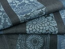 平和屋着物●本藍 紬 型染め 花唐草間道 正絹 逸品 AABA0089zg