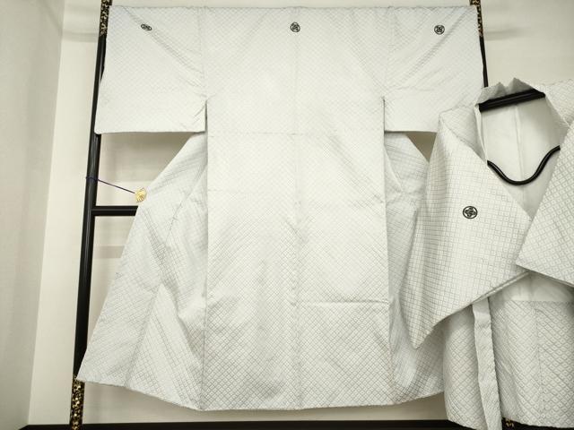 Kimono - 平和屋着物●男性　白紋付・羽織セット　菱文　キングサイズ　洗える着物　AABI4514ck
