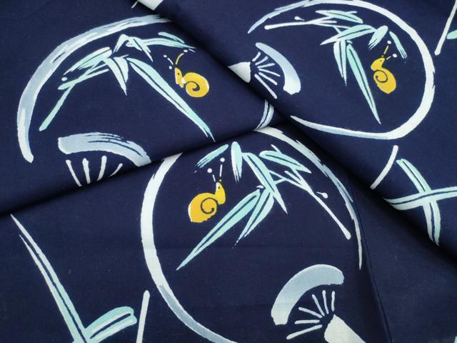 平和屋着物∴夏物　浴衣　注染　手縫い　カタツムリ　団扇笹文　綿　逸品　CABK5305ng