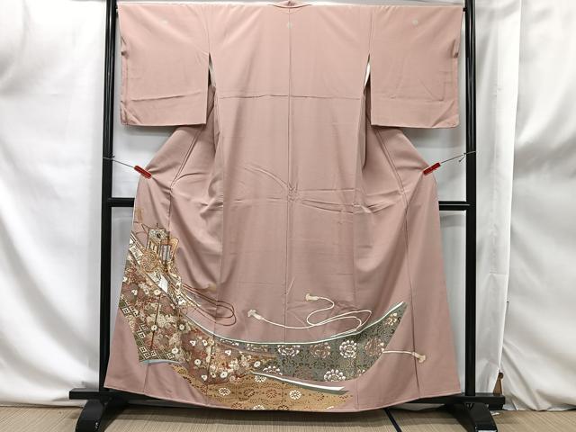 平和屋着物■豪華色留袖 駒刺繍 御所車草花文 金彩 正絹 逸品 CAAO2231xi