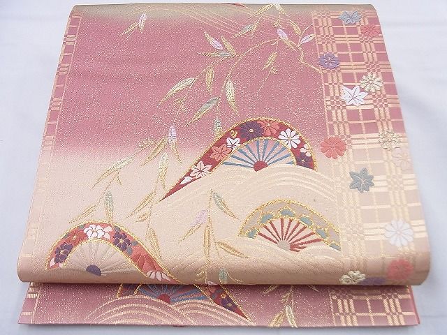 平和屋着物◎六通柄袋帯　唐織　片輪車花文　金糸　鈴乃屋扱い　逸品　BAAF0093th