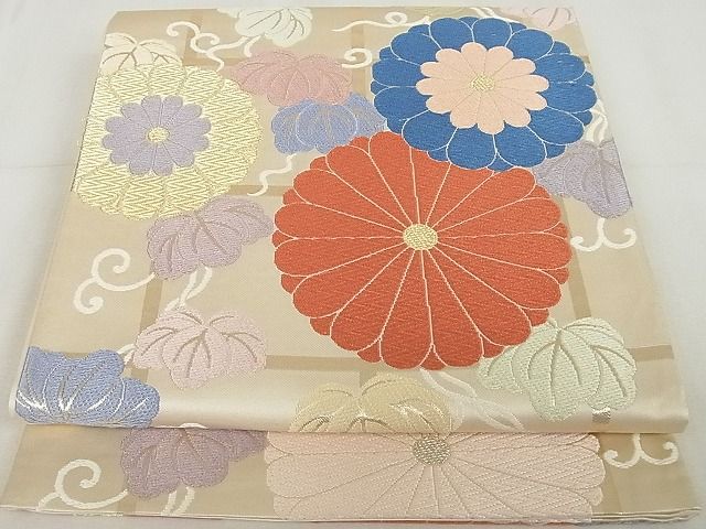 平和屋着物◎六通柄袋帯　唐織　手織　瑞祥菊華文　金糸　正絹　逸品　AAAI3165Aru