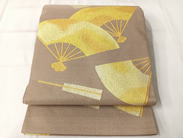 平和屋着物◎綴れ　太鼓柄袋帯　舞扇文　金糸　正絹　逸品　AAAH8827Bdt
