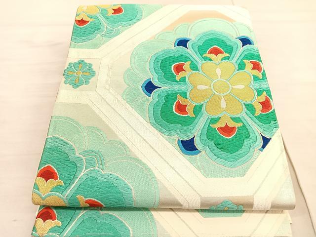 平和屋着物◎六通柄袋帯　唐織　蜀江花文　金糸　正絹　逸品　BAAV3644hv