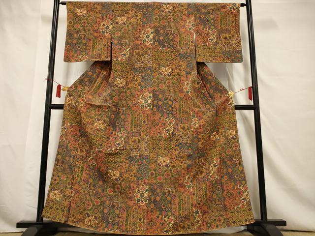 平和屋着物■上質な小紋 更紗花文 小田急百貨店扱い 正絹 逸品 未使用 AAAV4751jd