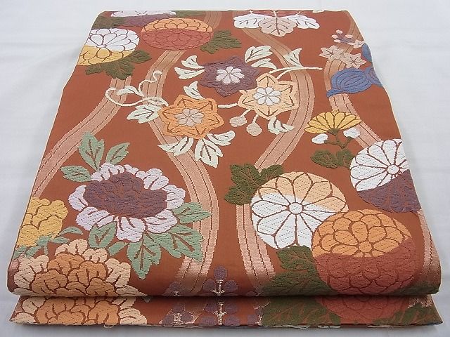 平和屋着物◎六通柄袋帯　唐織錦　桃山立涌秀花　金糸　逸品　BAAH6007cm